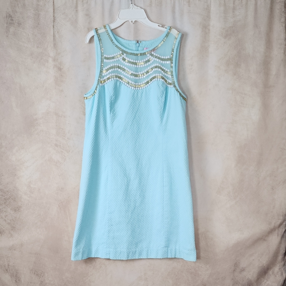 Lilly Pulitzer Light Blue Formal Dress with Gold Accents
